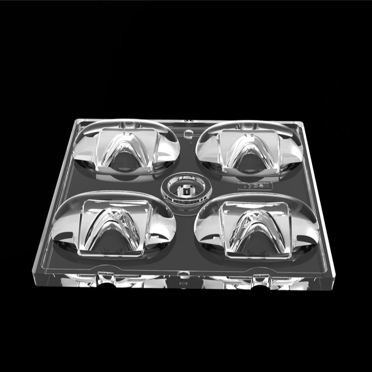 50*50mm TYPE2 Asymmetrical 4 In 1 LED Light Lens مواد PC برای روشنایی سیلاب SMD7070/ 5050/4*3030 LED